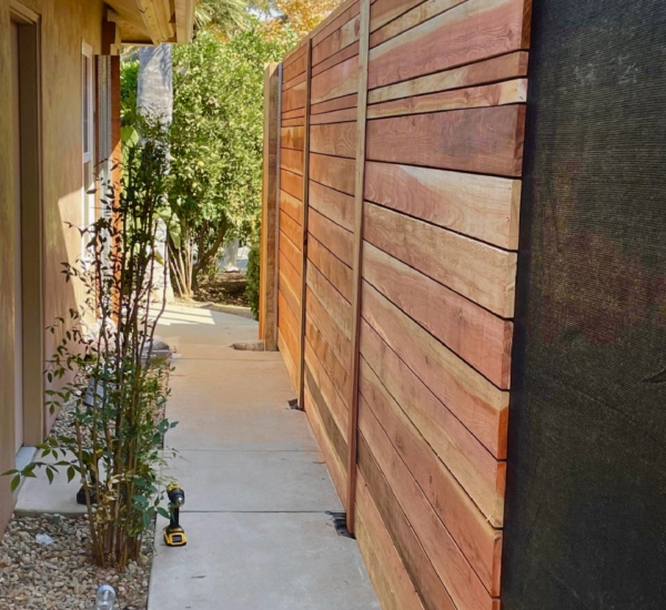 horizontal cedar wood fence Fresno