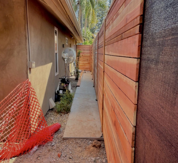 horizontal cedar wood fence Fresno